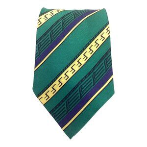 VERSUS GIANNI VERSACE Green Striped Baroque Frame Silk Tie ITALY 59"/3.5" EX CD